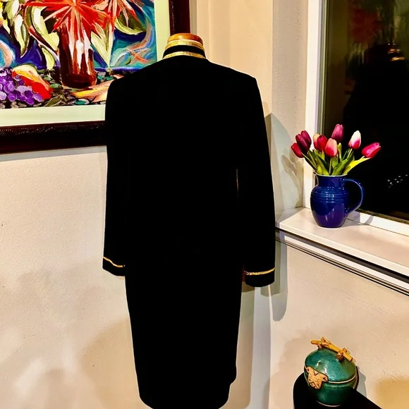 Black and Gold " Military Look" 80s Coat Dress by Leslie Fay Petites - Sz 8 - Picture 10 of 14